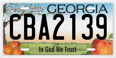 GA license plate CBA2139