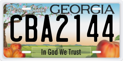 GA license plate CBA2144