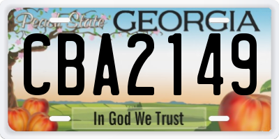 GA license plate CBA2149