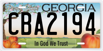 GA license plate CBA2194