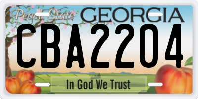 GA license plate CBA2204