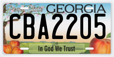 GA license plate CBA2205