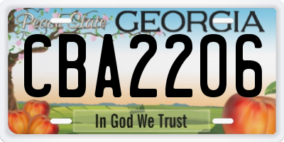 GA license plate CBA2206