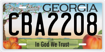 GA license plate CBA2208