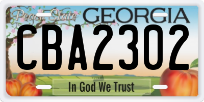 GA license plate CBA2302