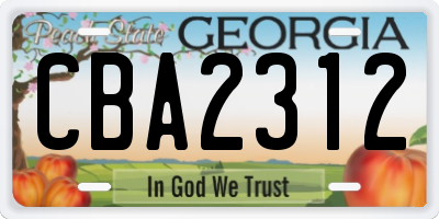 GA license plate CBA2312