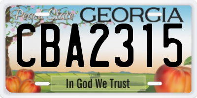 GA license plate CBA2315