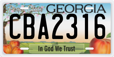 GA license plate CBA2316