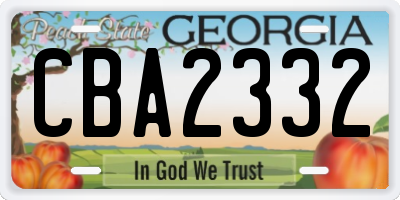 GA license plate CBA2332