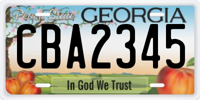 GA license plate CBA2345