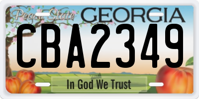 GA license plate CBA2349