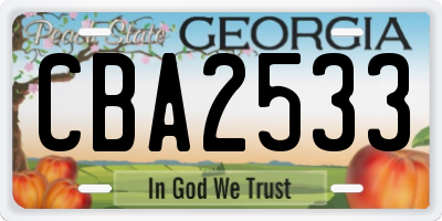 GA license plate CBA2533