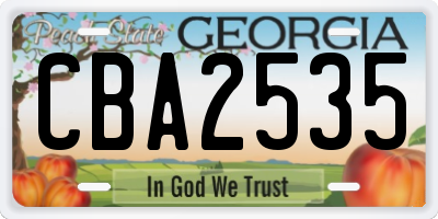 GA license plate CBA2535