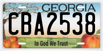 GA license plate CBA2538