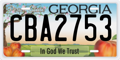 GA license plate CBA2753