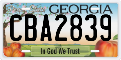 GA license plate CBA2839