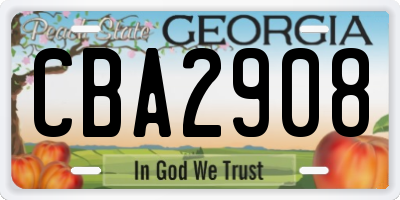 GA license plate CBA2908