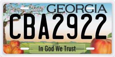 GA license plate CBA2922