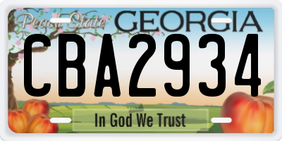 GA license plate CBA2934