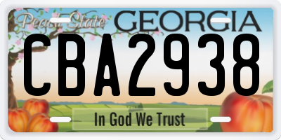 GA license plate CBA2938