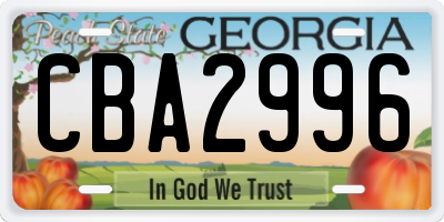 GA license plate CBA2996