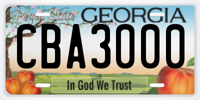 GA license plate CBA3000