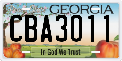 GA license plate CBA3011