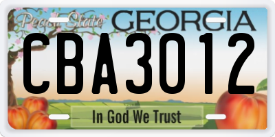 GA license plate CBA3012