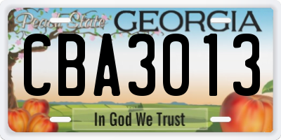 GA license plate CBA3013