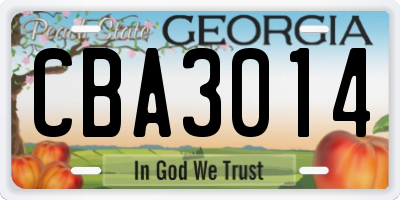 GA license plate CBA3014