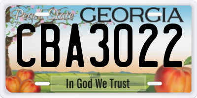 GA license plate CBA3022