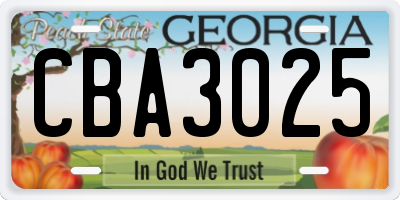 GA license plate CBA3025