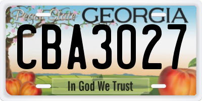 GA license plate CBA3027