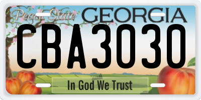 GA license plate CBA3030