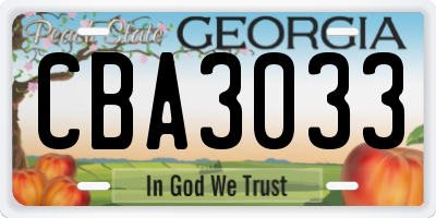 GA license plate CBA3033