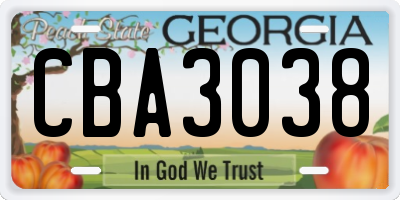 GA license plate CBA3038