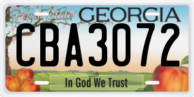 GA license plate CBA3072