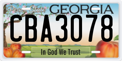 GA license plate CBA3078