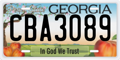 GA license plate CBA3089