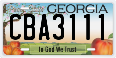 GA license plate CBA3111