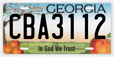 GA license plate CBA3112