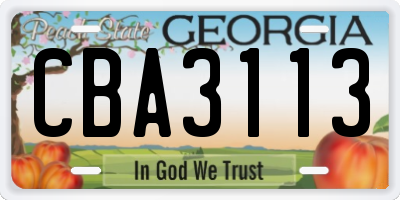 GA license plate CBA3113