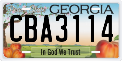 GA license plate CBA3114