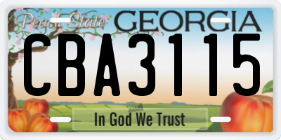 GA license plate CBA3115