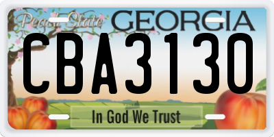 GA license plate CBA3130