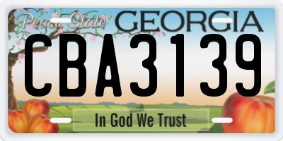 GA license plate CBA3139