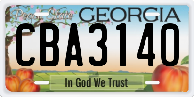GA license plate CBA3140
