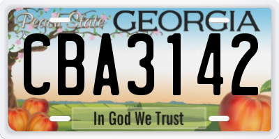 GA license plate CBA3142