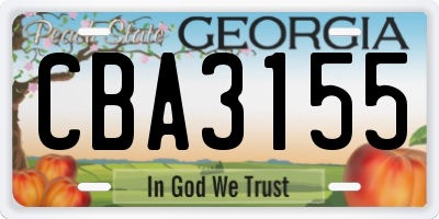 GA license plate CBA3155