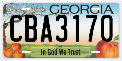 GA license plate CBA3170